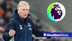 10th February 2026 Hill Dickinson Stadium, Liverpool, England Premier League Football, Everton versus AFC Bournemouth Everton manager David Moyes reacts with Premier League badge in circular inset