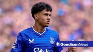 Adam Aznou in action for Everton