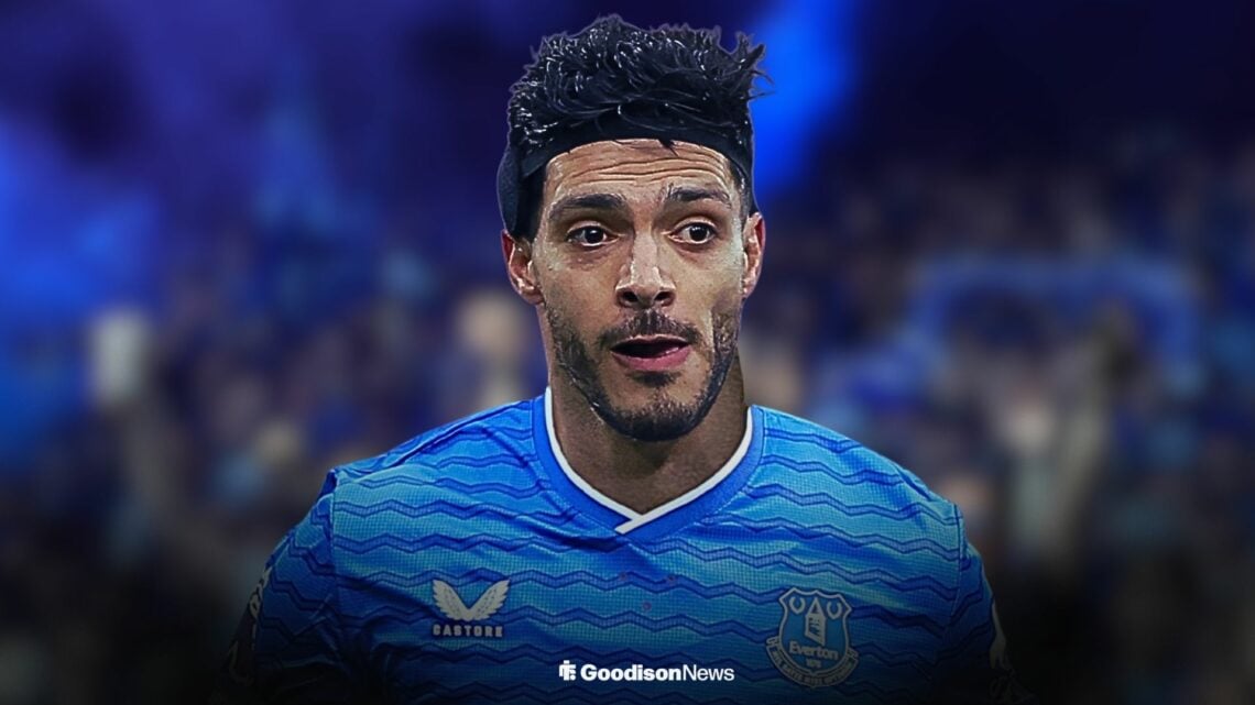 Raul Jimenez wearing an Everton shirt