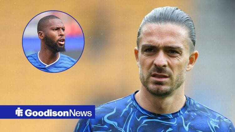 Beto looks on (inset), as Jack Grealish grimaces