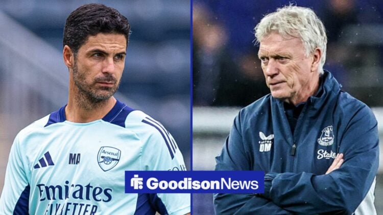 Mikel Arteta alongside David Moyes with his arms crossed.