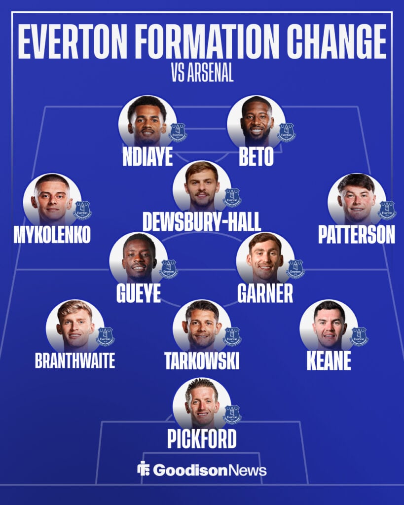 Everton formation change vs Arsenal.