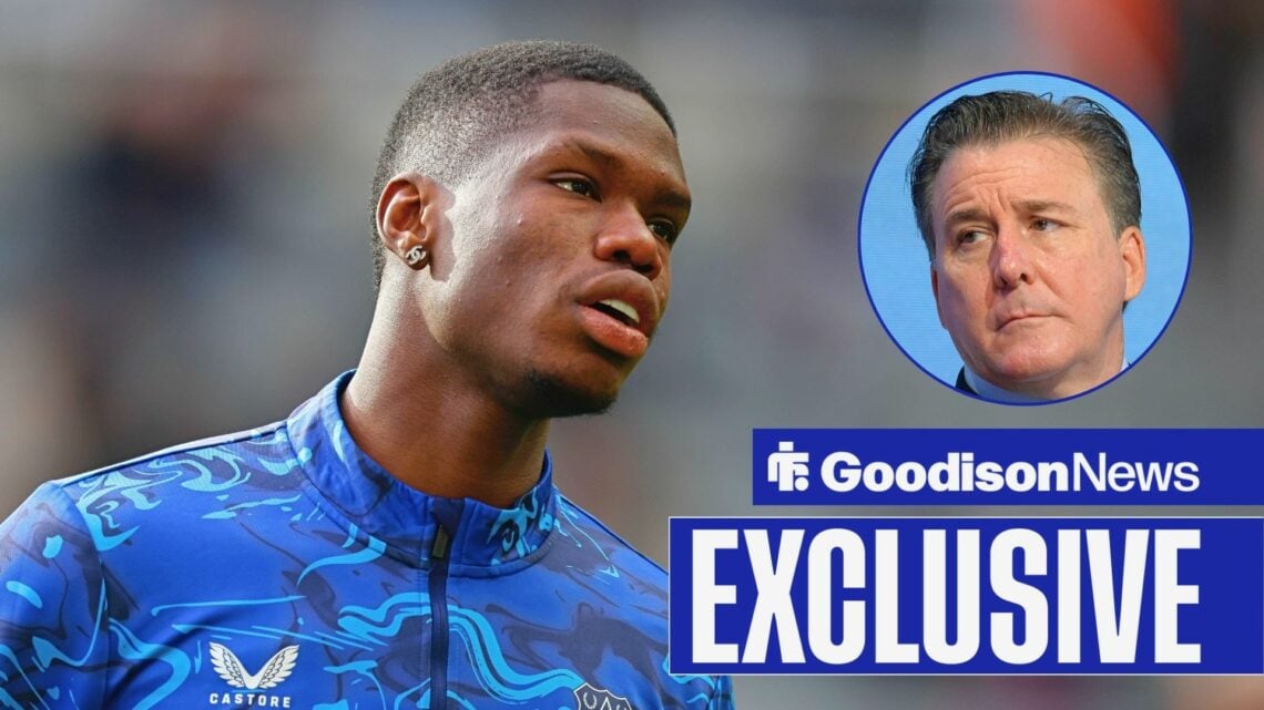 Everton striker Thierno Barry and Dan Friedkin in circular inset