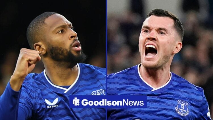 Split image of Everton striker Beto and Michael Keane