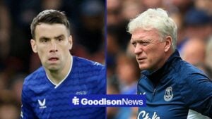 Split image of Everton defender Seamus Coleman and David Moyes