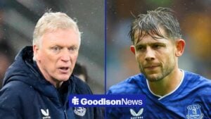 Split image of Everton manager David Moyes and James Tarkowski