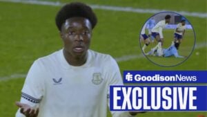 Everton's Demi Akarikiri looking shocked, penalty incident in the contest in inset.