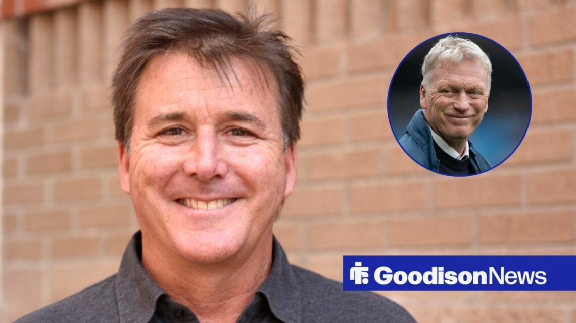 Dan Friedkin smiling, Everton boss David Moyes happy in inset.