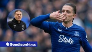 Jack Grealish of Everton acknowledges the fans after the Premier League match between Everton and Crystal Palace, Jordan Pickford of Everton during the pre-game warm up ahead of the Everton vs Crystal Palace match.