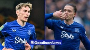 James Garner of Everton during the Premier League match Everton vs Wolverhampton Wanderers, Jack Grealish of Everton acknowledges the fans after the Premier League match between Everton and Crystal Palace.