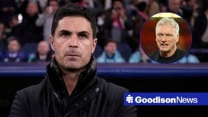Mikel Arteta, Arsenal boss, looking miserable, David Moyes manages Everton during the Premier League match with Nottingham Forest.