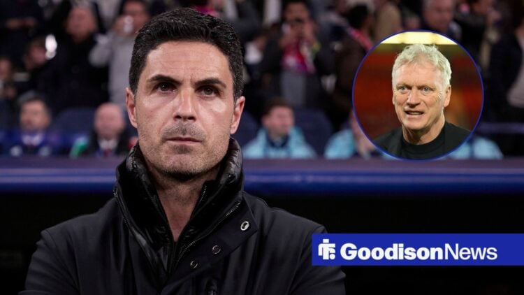 Mikel Arteta, Arsenal boss, looking miserable, David Moyes manages Everton during the Premier League match with Nottingham Forest.