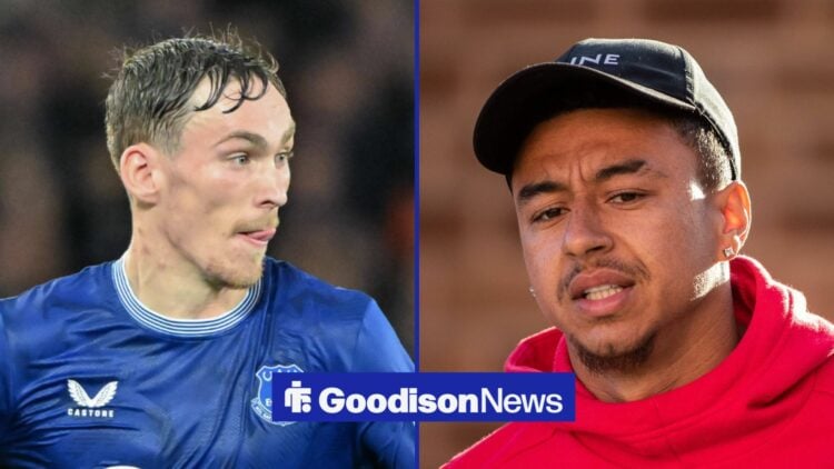 James Garner in action for Everton, with Jesse Lingard alongside him