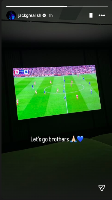 Jack Grealish's instagram story on Everton vs Arsenal.