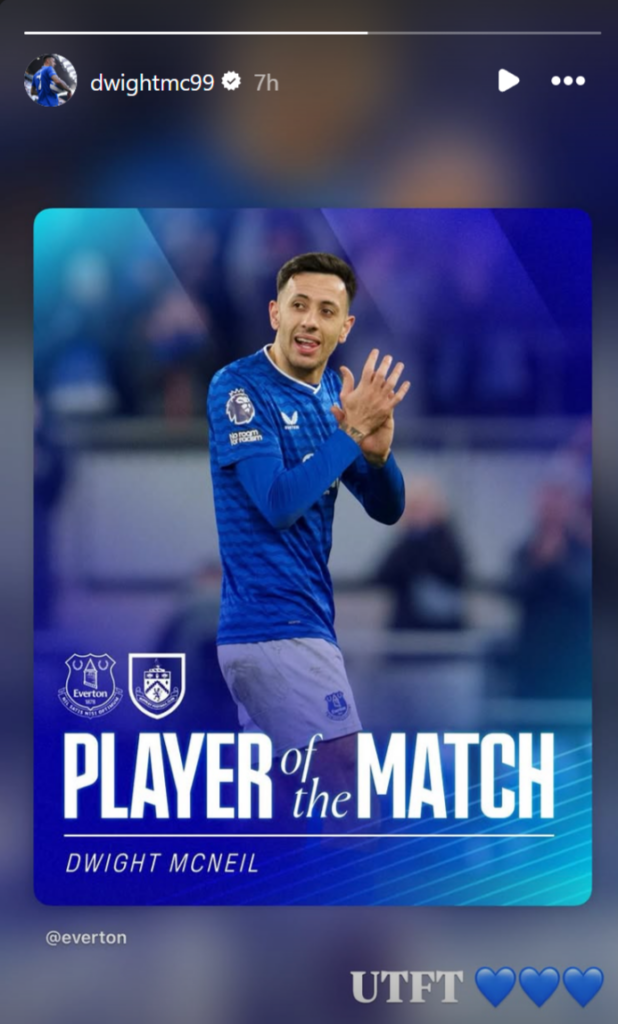 Dwight McNeil's Instagram post