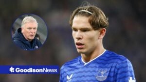 Tyler Dibling in action for Everton, David Moyes looks animated in Everton versus AFC Bournemouth.