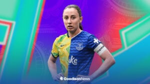 Clare Wheeler in a half Australia, half Everton shirt at the Asian Cup