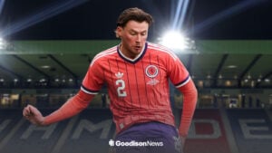 Nathan Patterson playing for Scotland at Hampden Park