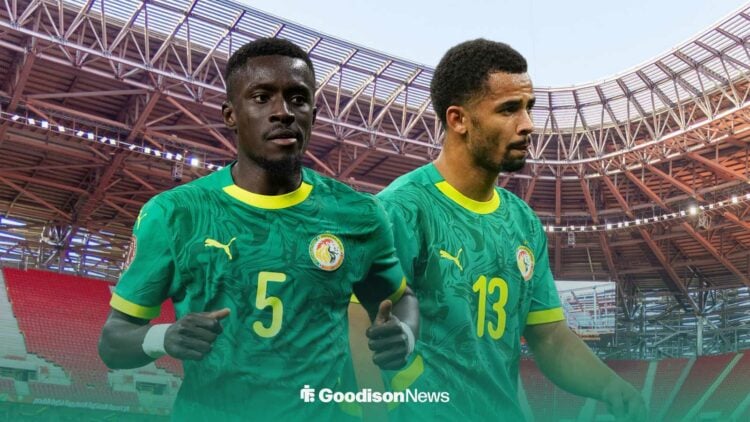Idrissa Gueye and Iliman Ndiaye both in their Senegal kits.