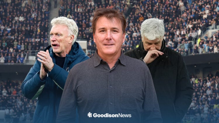 Dan Friedkin looking ahead with David Moyes on his left and Gian Piero Gasperini on the right