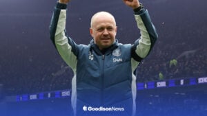 Everton interim boss Scott Phelan smiles and raises his arms aloft