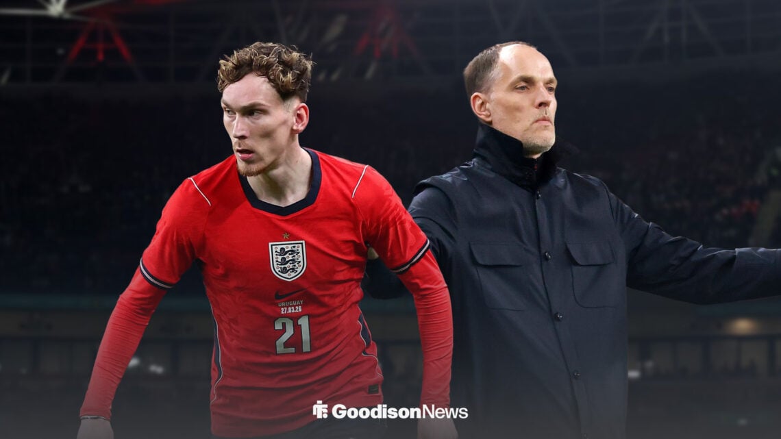 James Garner in an England shirt, with Thomas Tuchel alongside him