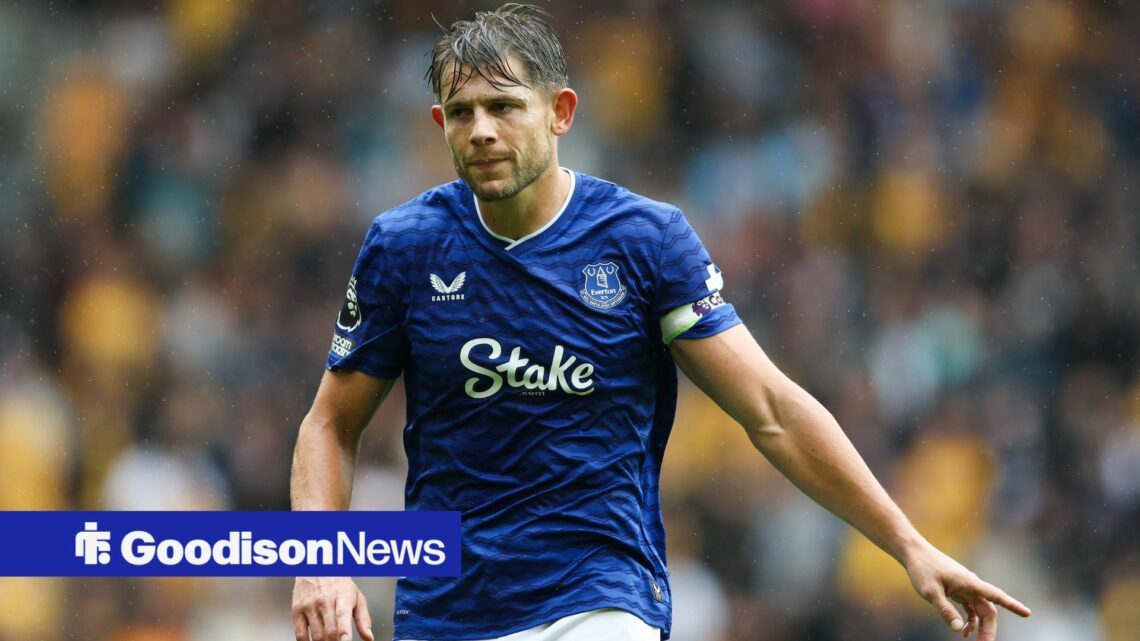 James Tarkowski in action for Everton against Wolves at Molineux.