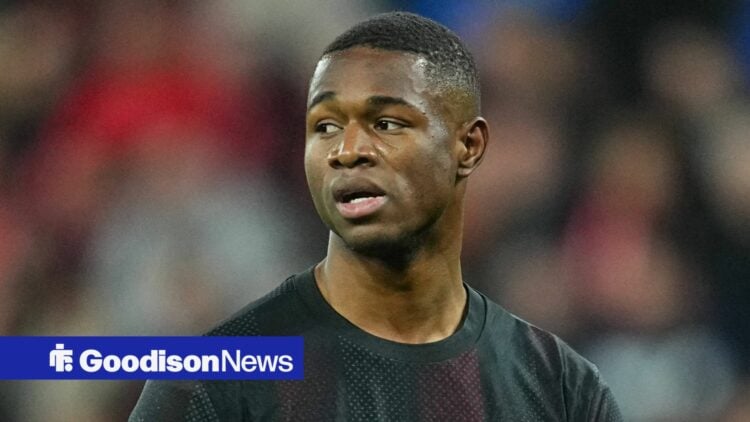 Christian Kofane in action for Bayer Leverkusen