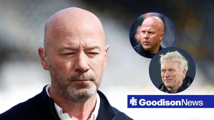 Alan Shearer looking at David Moyes and Arne Slot.