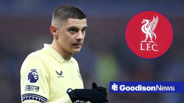 Vitaliy Mykolenko of Everton looks on during the Aston Villa vs Everton Premier League match at Villa Park, Birmingham
