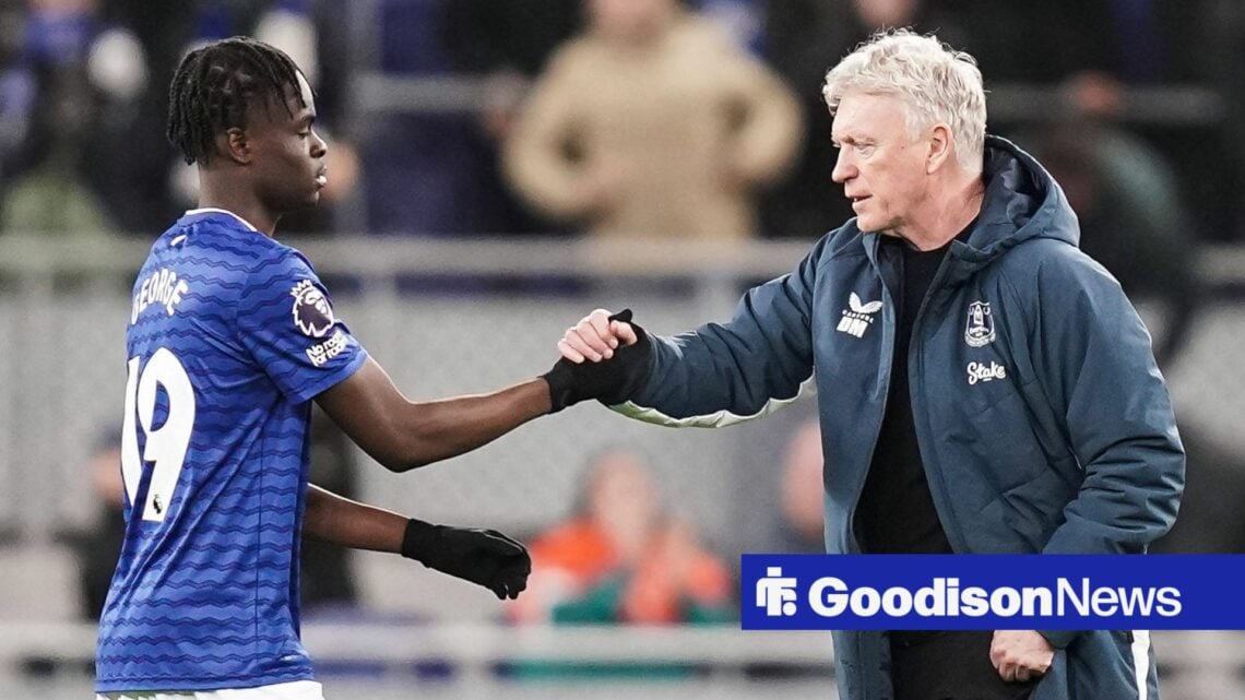 Everton v Burnley Premier League Everton Manager David Moyes right congratulates Tyrique George of Everton after the Premier League match at the Hi...