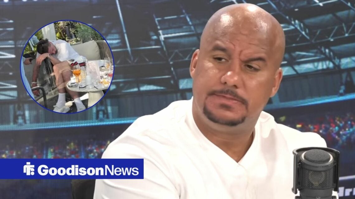 Gabby Agbonlahor speaking on talkSPORT looking towards a circle inset image of Jack Grealish