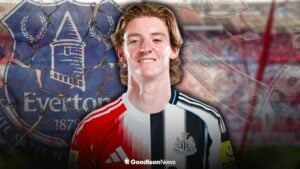 Anthony Gordon in a Bayern Munich shirt and Newcastle United shirt