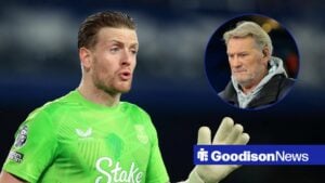 Jordan Pickford gestures, with Glenn Hoddle (inset)