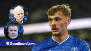 Chris Sutton and David Moyes (inset), as Kiernan Dewsbury-Hall looks on