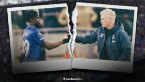 Everton Manager David Moyes right congratulates Tyrique George of Everton after the Premier League match at the Hill Dickinson Stadium