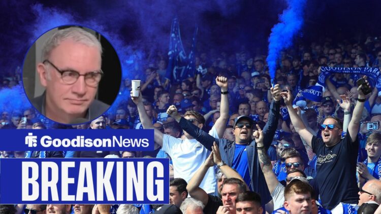 Kieran Maguire looking in the direction of Everton fans.