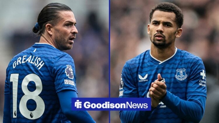 Jack Grealish and Iliman Ndiaye playing for Everton