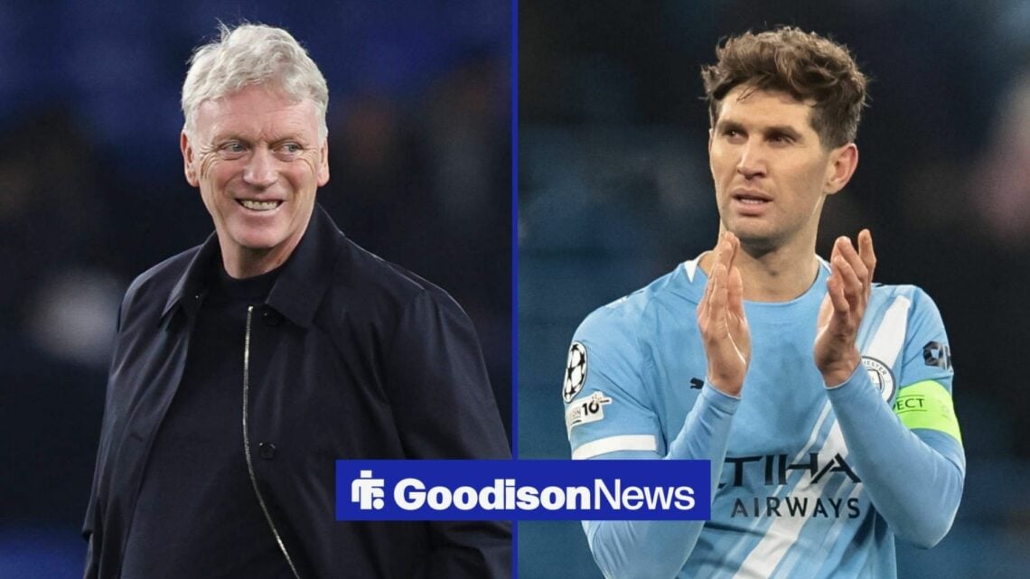 David Moyes, Everton manager, smiling in the direction of Manchester City captain John Stones, who is playing in the Champions League.