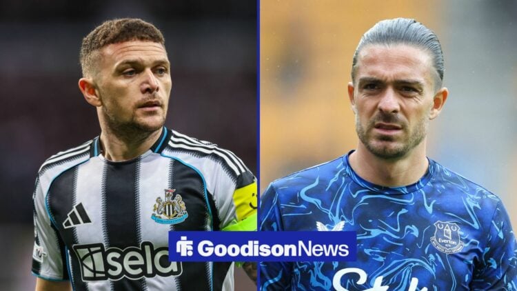 Kieran Trippier on the right for Newcastle United with Jack Grealish on the left for Everton
