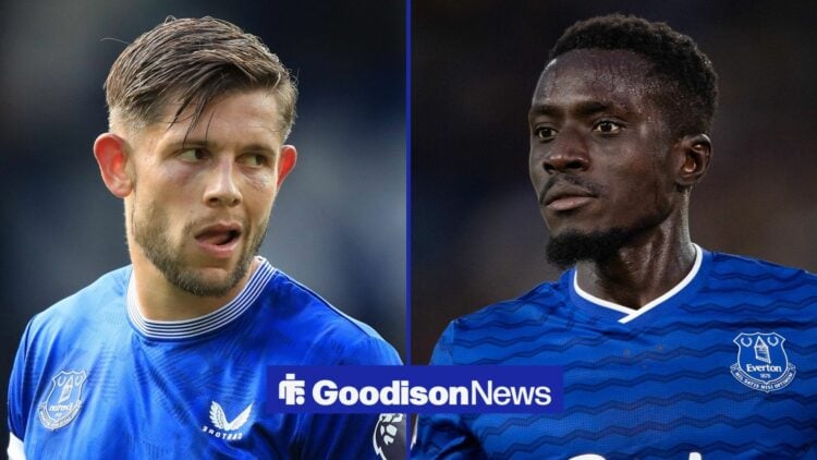 James Tarkowski on the left for Everton with Idrissa Gueye on the right for Everton