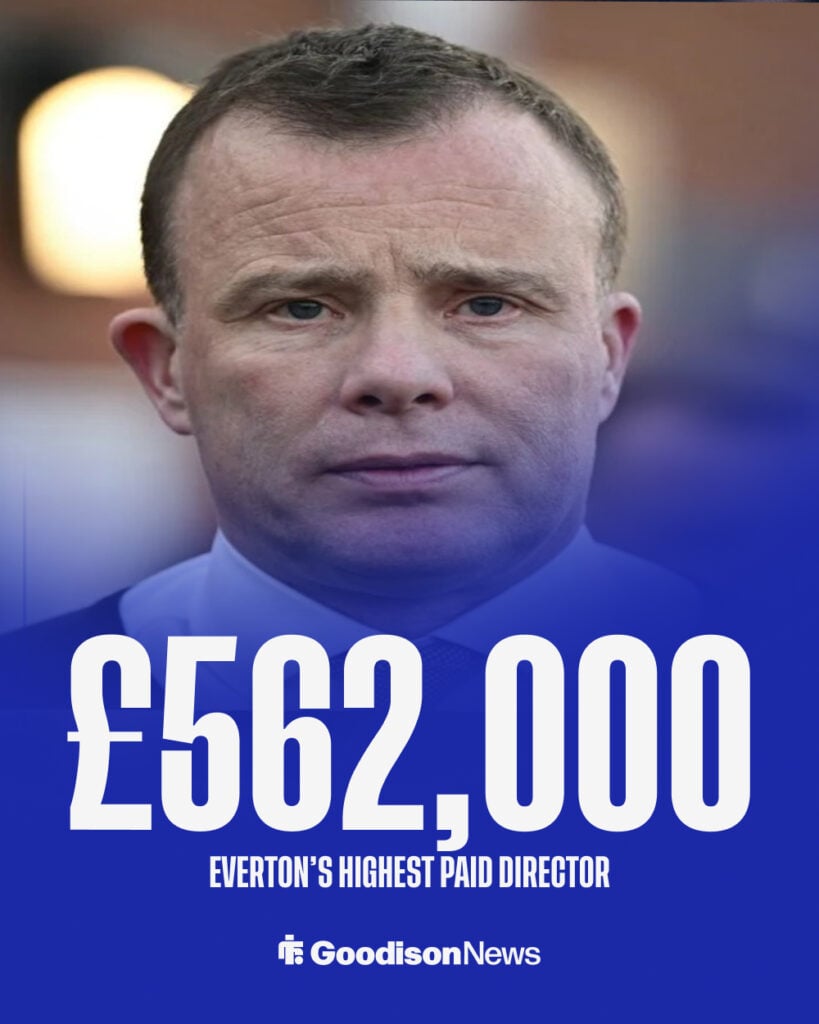 Everton CEO Angus Kinnear looking miserable.