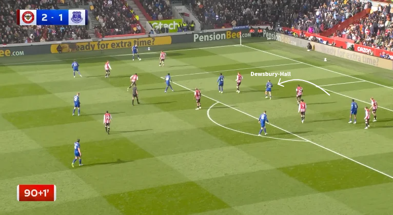 Kiernan Dewsbury-Hall's clever run off the back of a Brentford defender before his equaliser for Everton