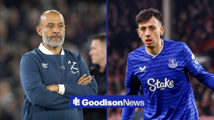 Nuno Espirito Santo manager of West Ham United vs Brentford, Dwight McNeil during the Premier League match between Nottingham Forest and Everton.