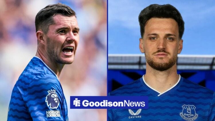 Split image of Everton defender Michael Keane and Federico Gatti
