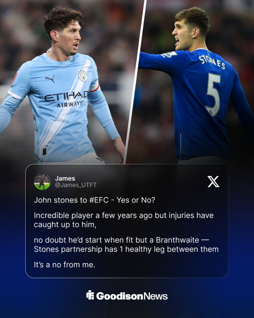 Everton interest in John Stones amid Jarrad Branthwaite injury issues.