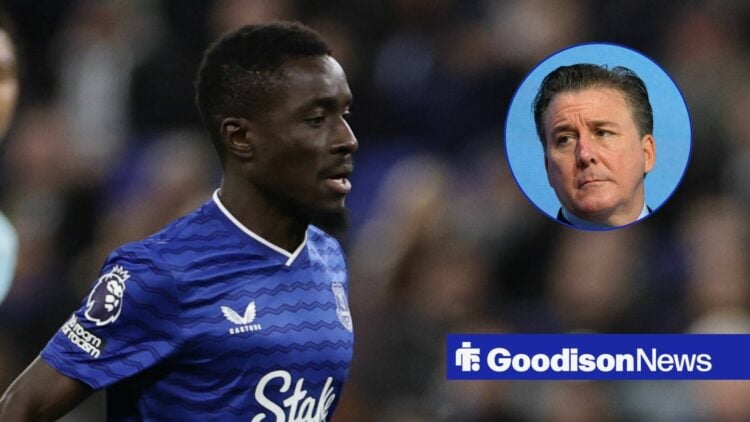 Idrissa Gana Gueye of Everton FC in the Premier League clash with Burnley, Everton owner and Roma President Dan Friedkin during the 32nd European F...