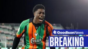 Issa Doumbia celebrates scoring for Venezia