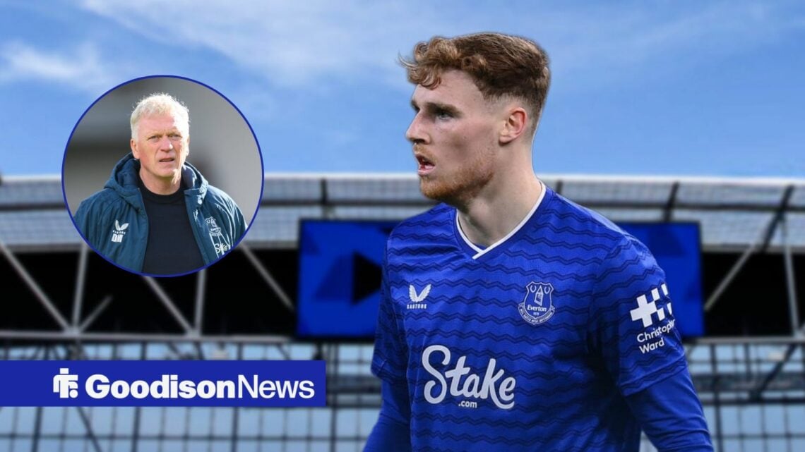 Jake O'Brien looking shocked in an Everton shirt, Everton boss David Moyes applauds the supporters after their draw against Brentford.
