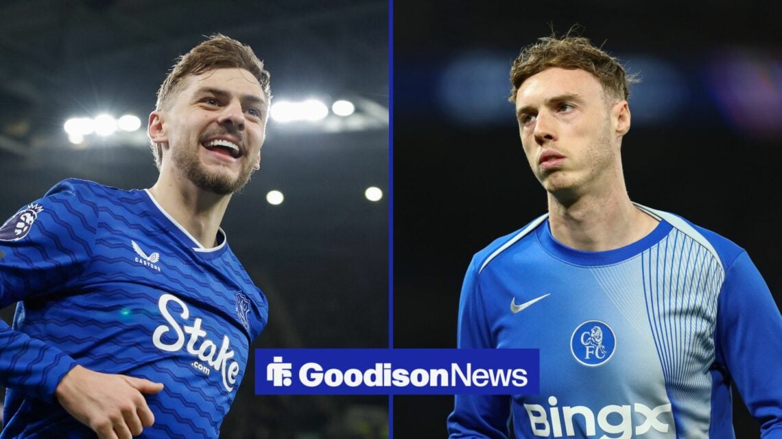 Kiernan Dewsbury-Hall of Everton celebrates scoring their sides second goal during the Everton vs Burnley Premier League match, Cole Palmer of Chel...